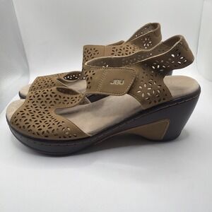 JBU Women's Chloe Comfort Wedge Sandals Brown Perforated Vegan Size 9